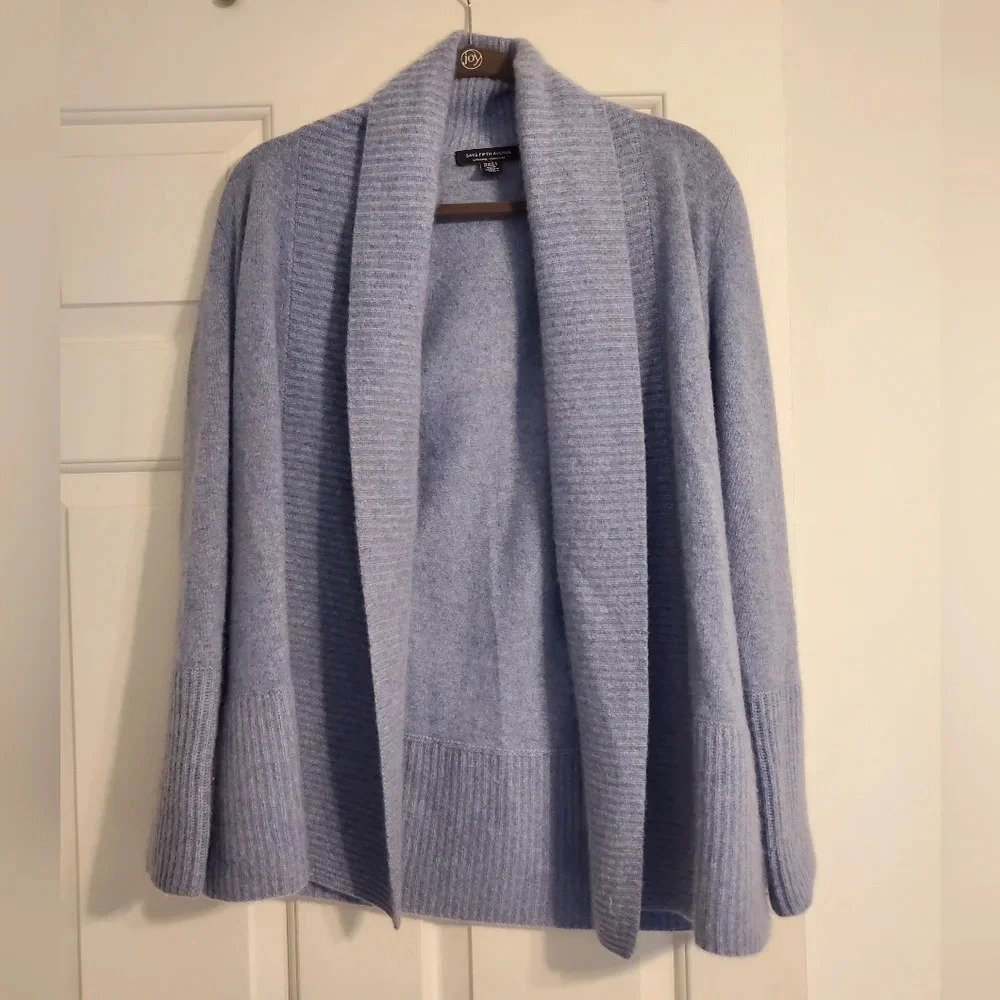 Saks Fifth Avenue Heathered Blue Women's Size XS 100% Cashmere Sweater Cardigan
